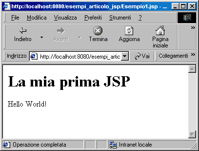 Risultato sul browser-client della prima JSP